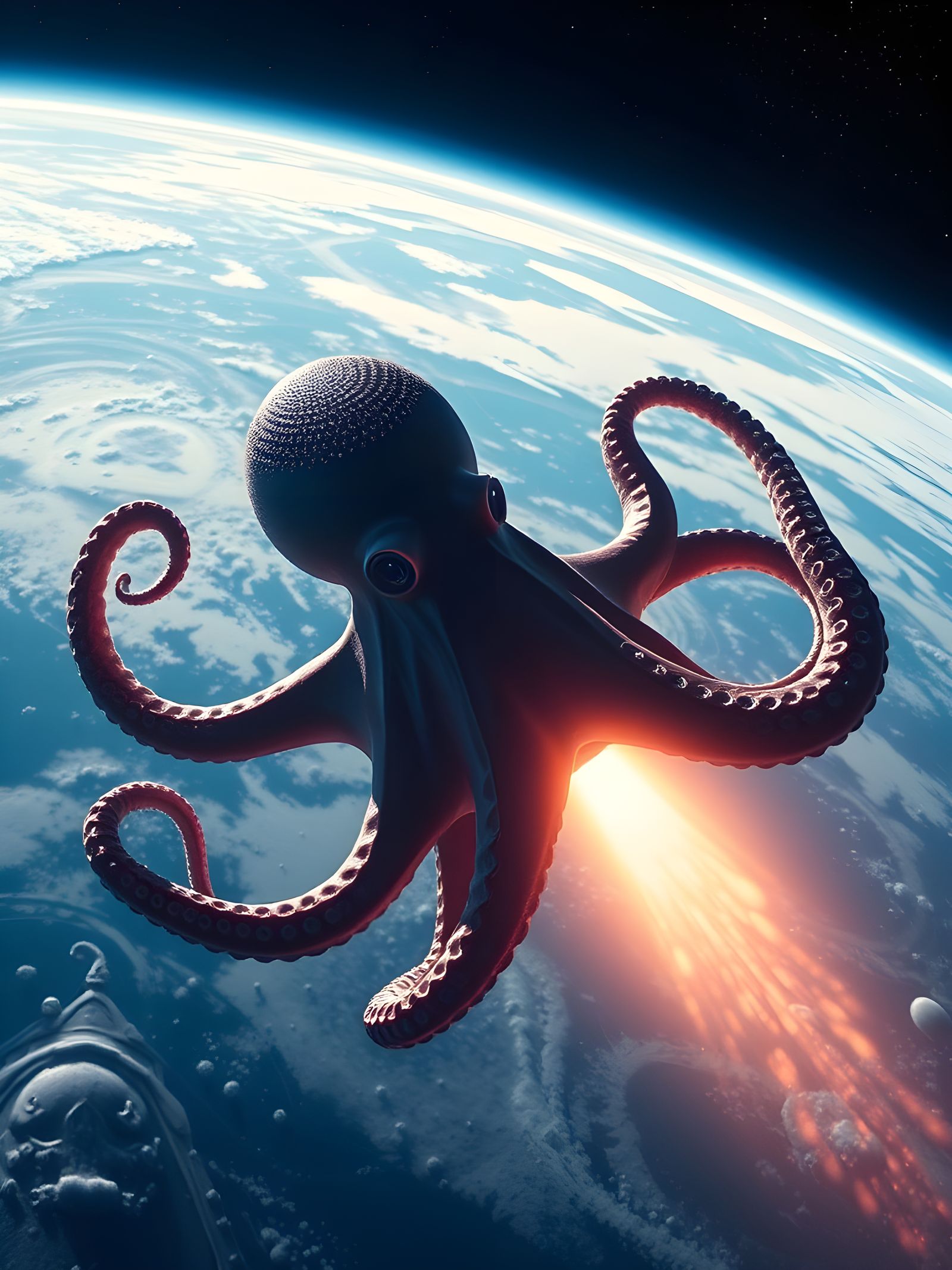 Cosmic Octopus Descends Amidst Plasma Bloom