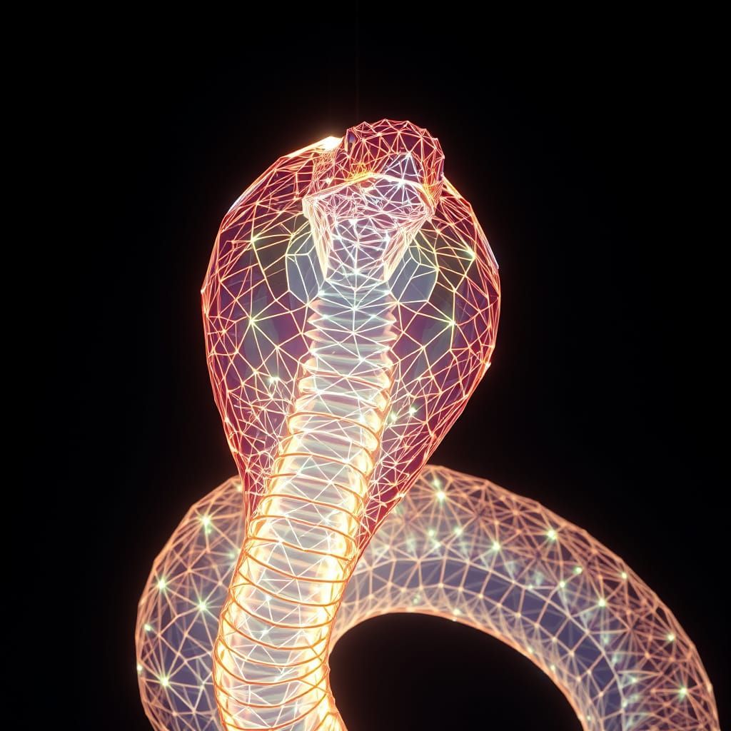 Cubist Viper Radiates Ethereal Glow in Holographic Night Sky