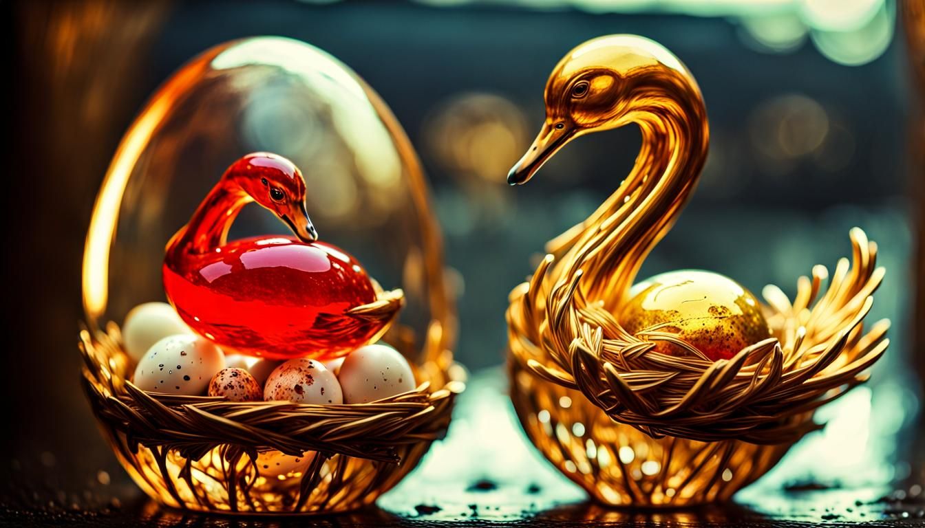Steampunk Baby Swan in Glass Egg