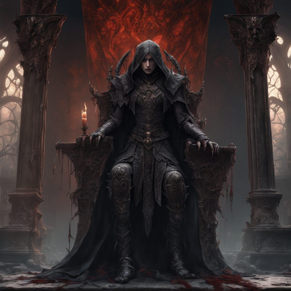 Gothic Vampire Queen on Skull Throne in Dark Fantasy Style
