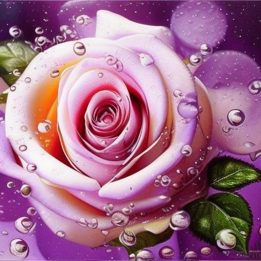 Glass Purple Rose with Golden Petals, Digital Painting
