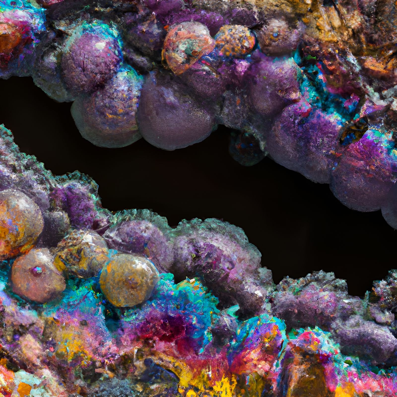 Bioluminescent Botryoidal Landscape with Rosette Minerals