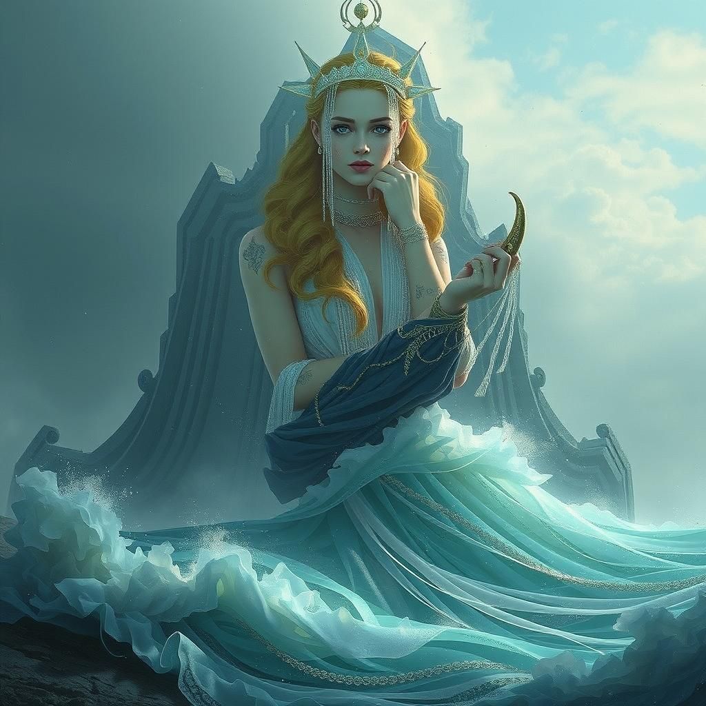 Elegant Greek Goddess with Crown and Staff