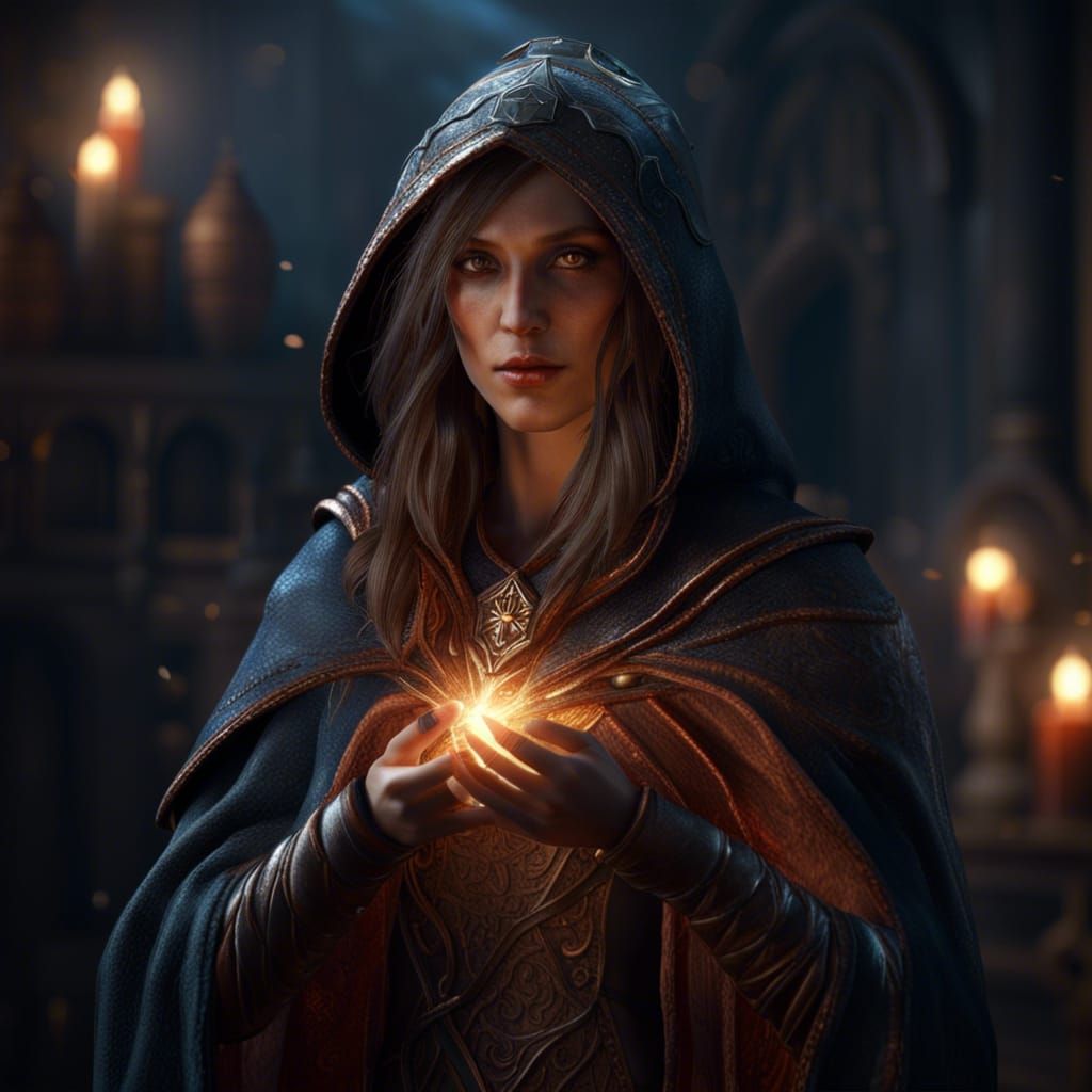 Photorealistic Sorceress in Dynamic Lighting