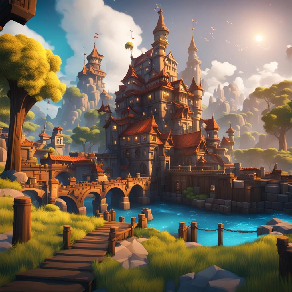 Detailed Roblox Scene as Fantasy Concept Art