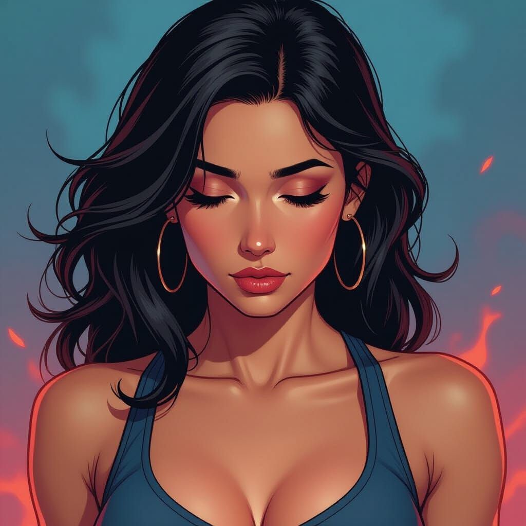 Regretful Athletic Woman in Comic Book Style