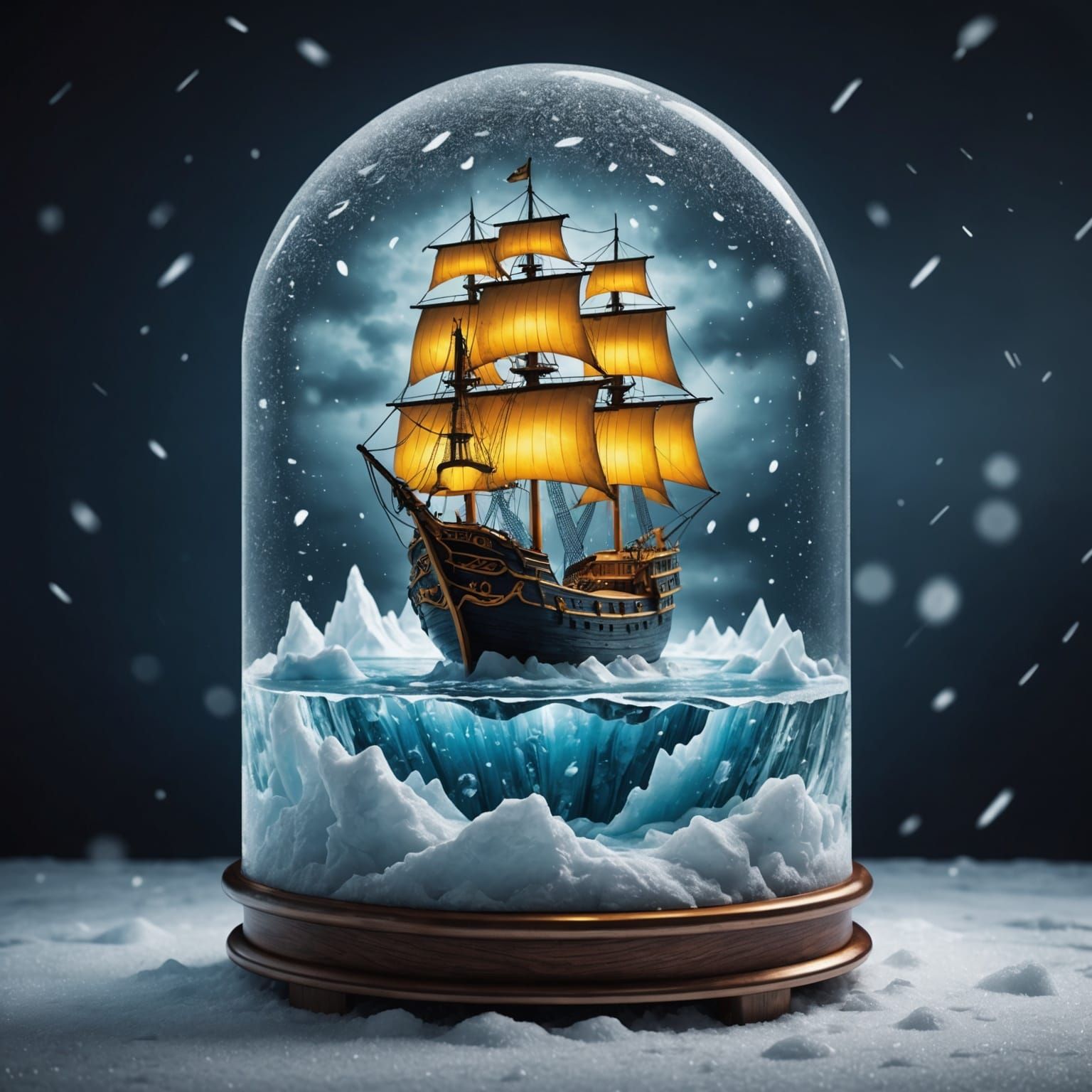 Icy Lamp Design with Stormy Ocean