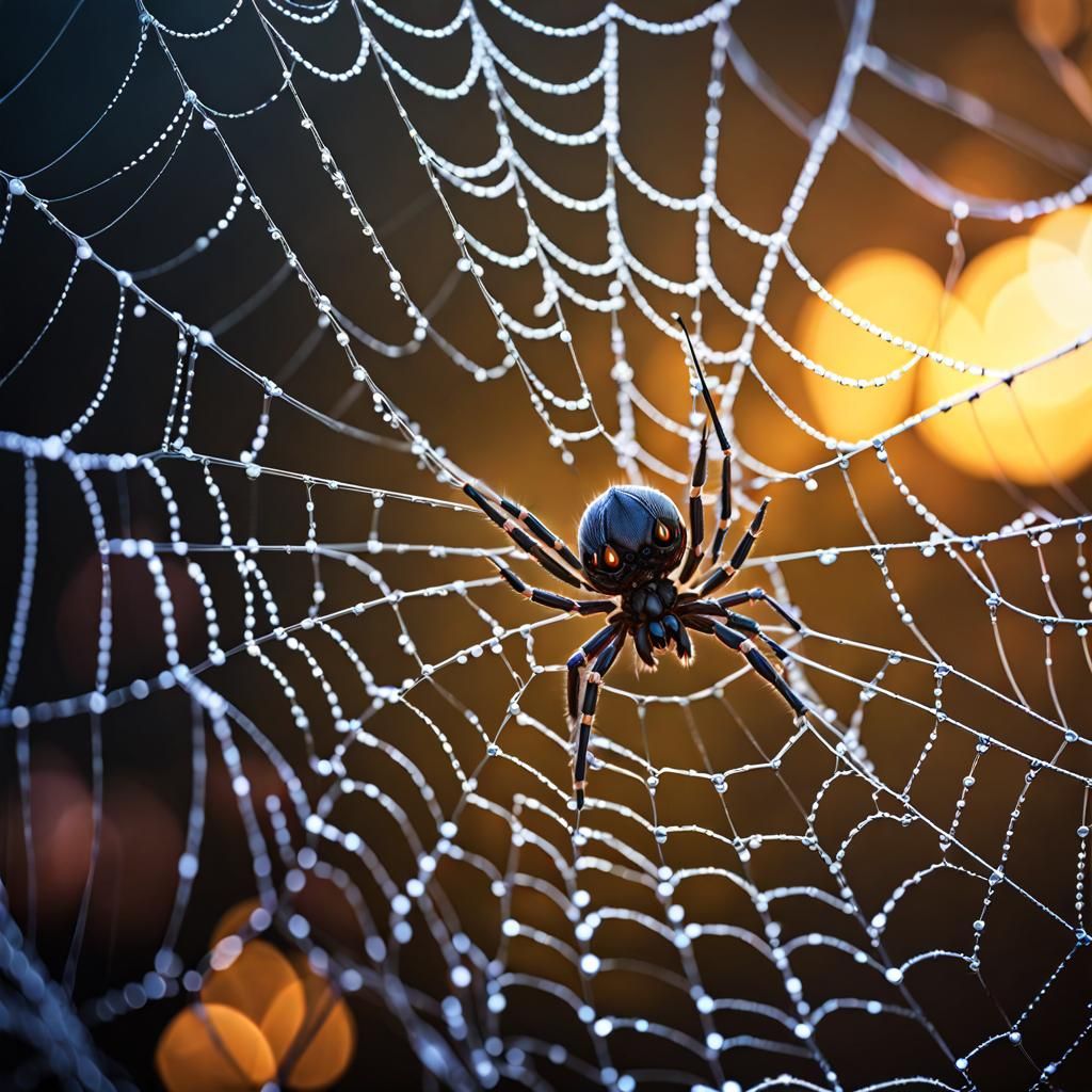 Intricate Spiderweb with Spider in Hyperdetailed Lighting