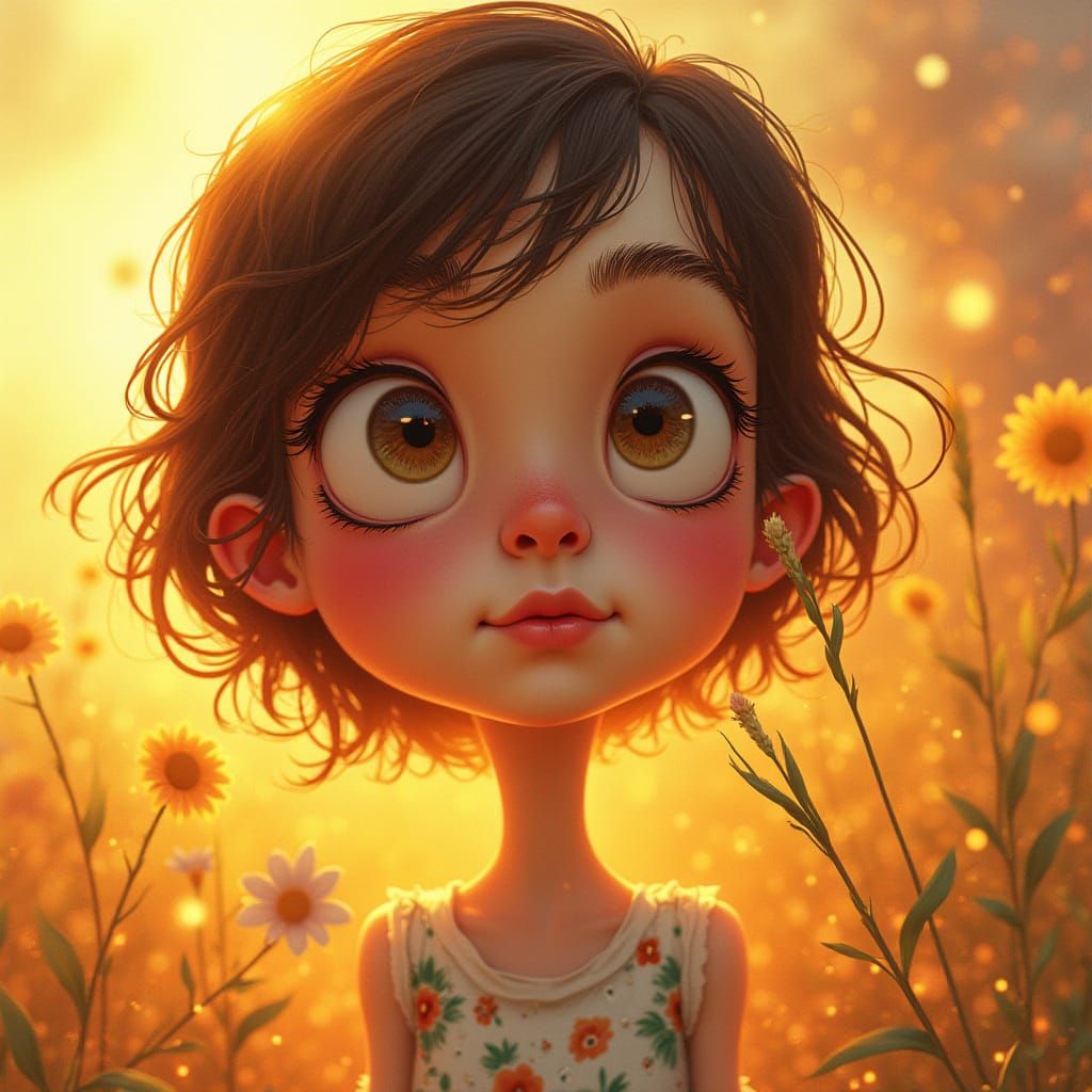 Exaggerated Portrait of a Young Girl in Vibrant Cinematic St...