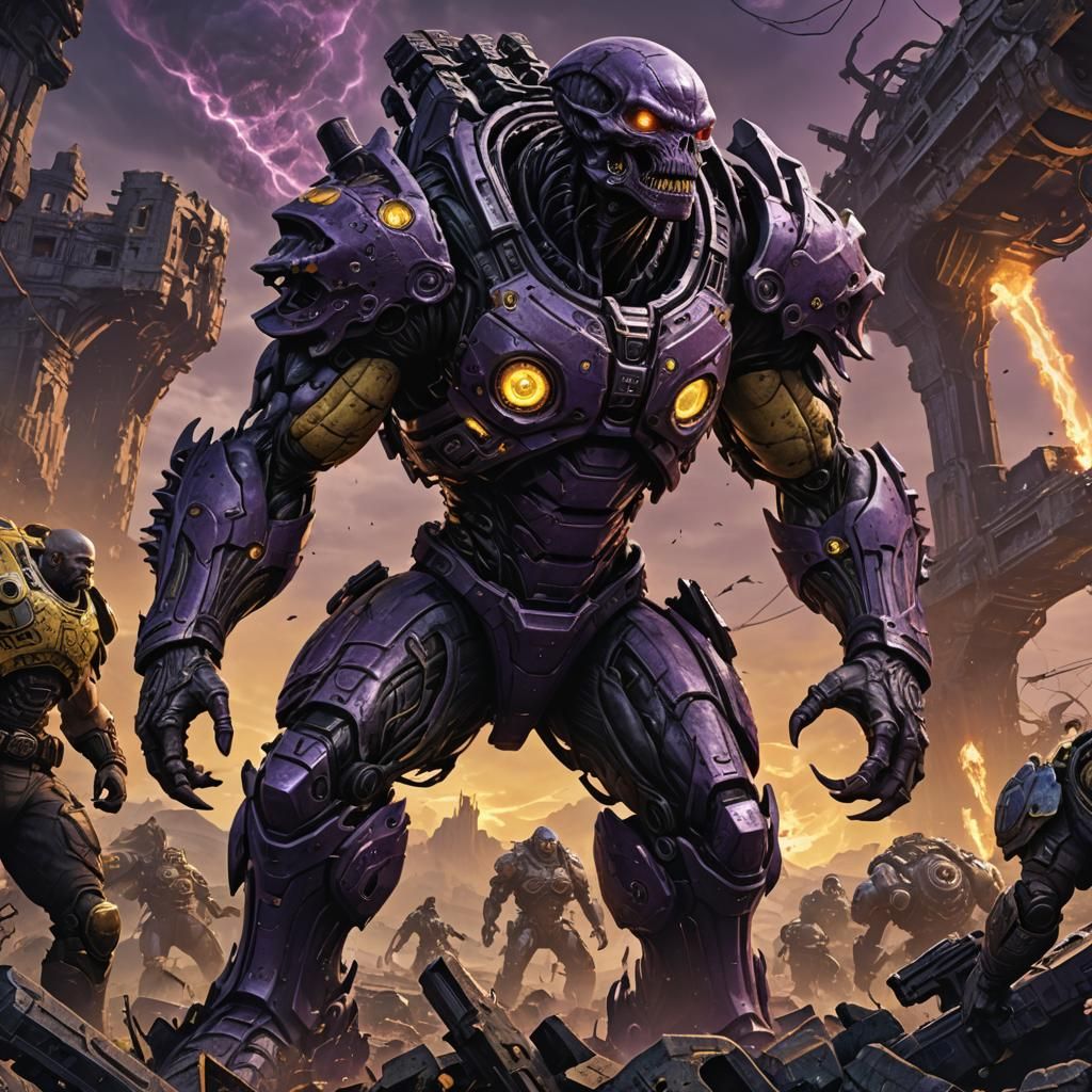 Menacing Alien Dominates Ruined Landscape in Dark Fantasy Ar...