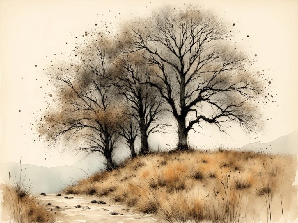 Majestic Old Beech Trees in Brown Tones as Etching and Aquat...