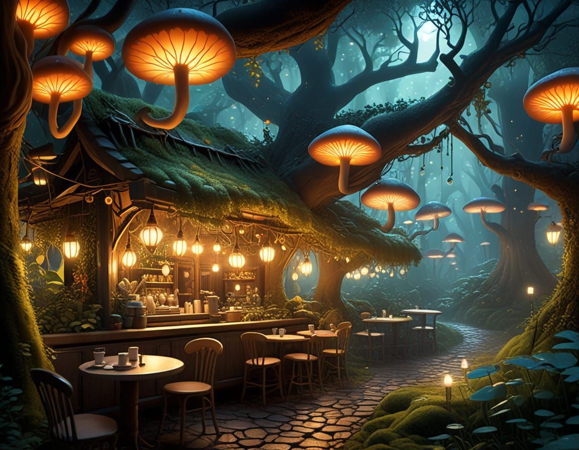 Magical Night Cafe in Enchanted Forest