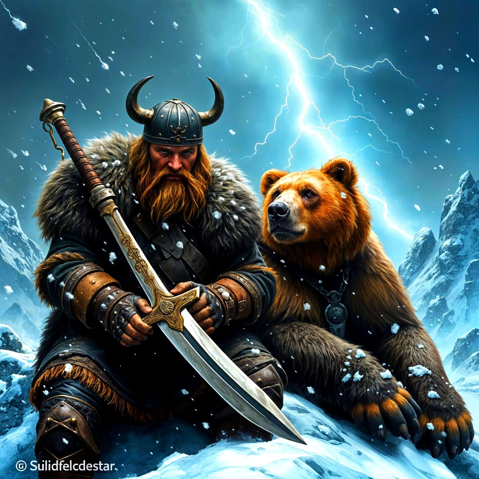 A viking and his companion.