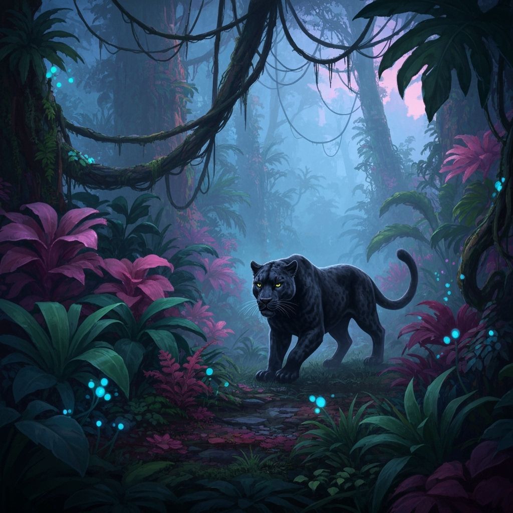 Black Panther Prowling Mystical Twilight Jungle