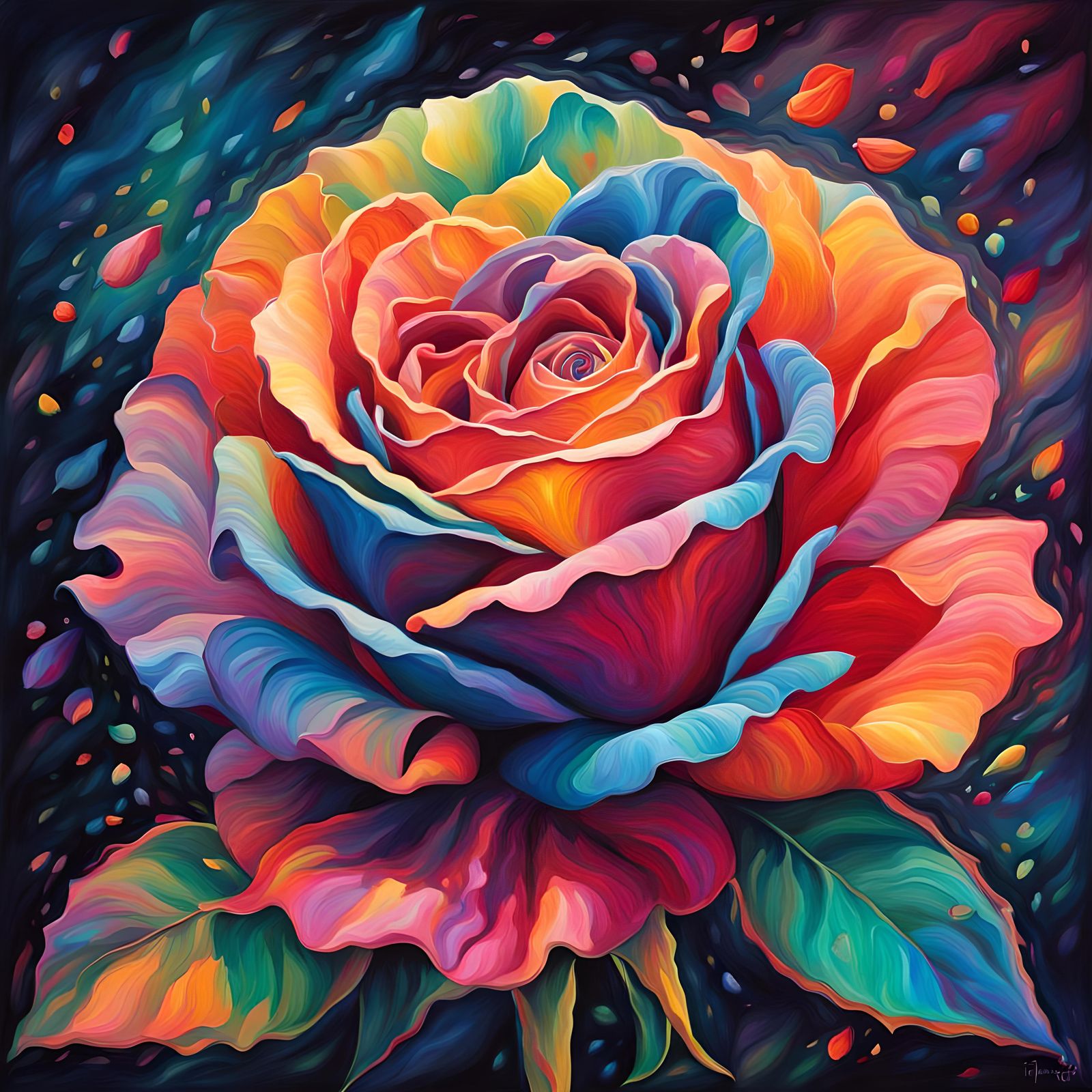 Rainbow Rose in Psychedelic Oil Painting Style