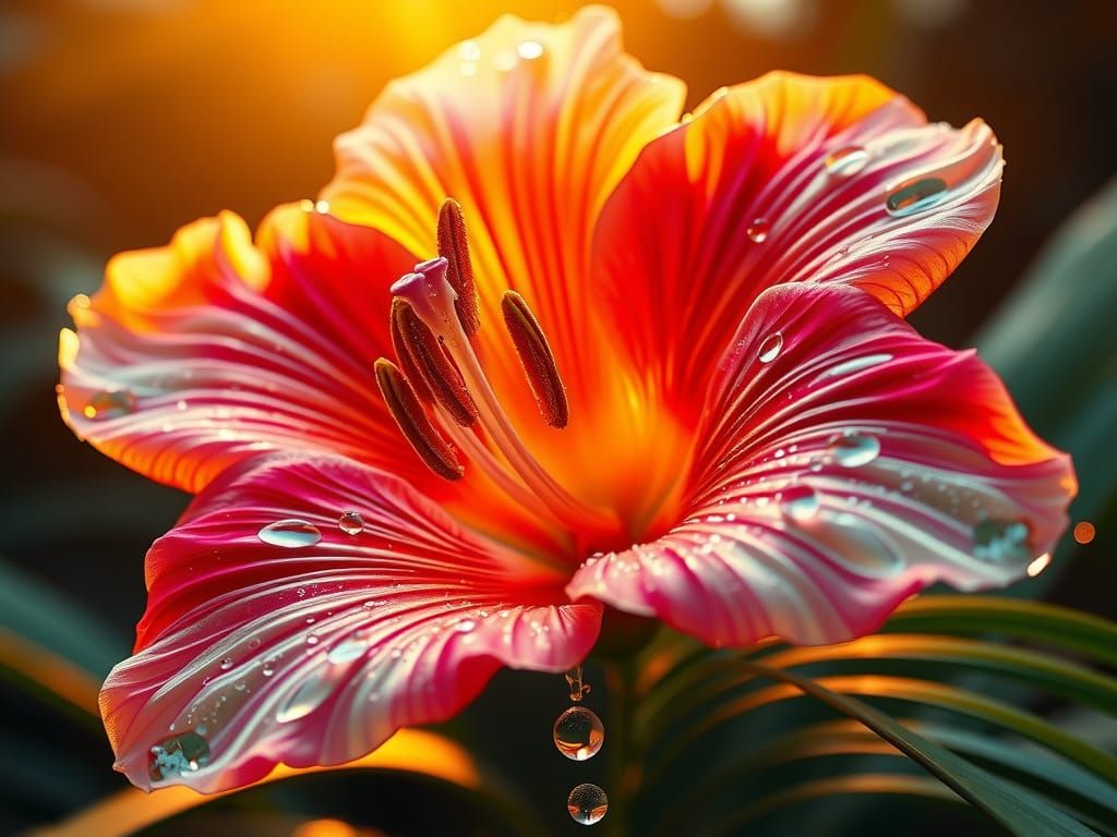 Surrealistic Tropical Flower Blooms in Crystalline Water