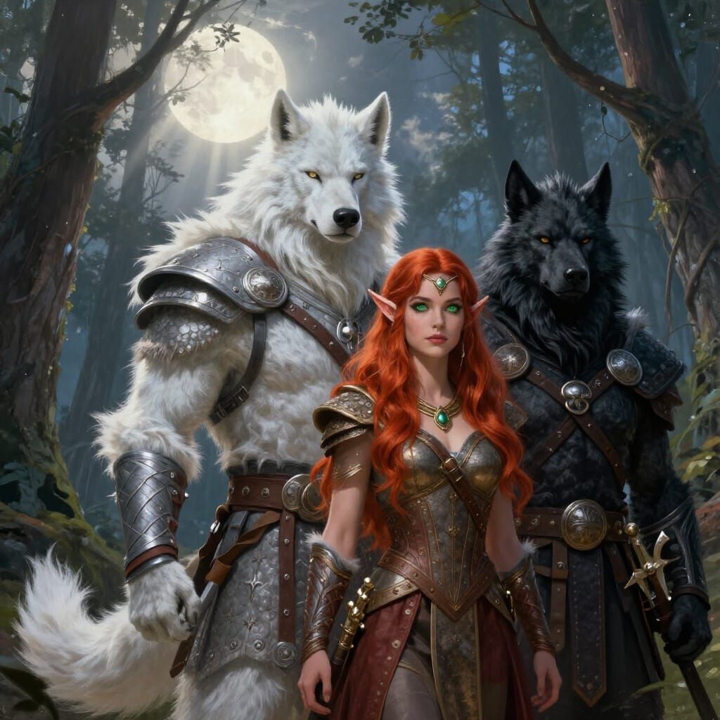 Werewolf Viking King & Queen in Moonlit Forest