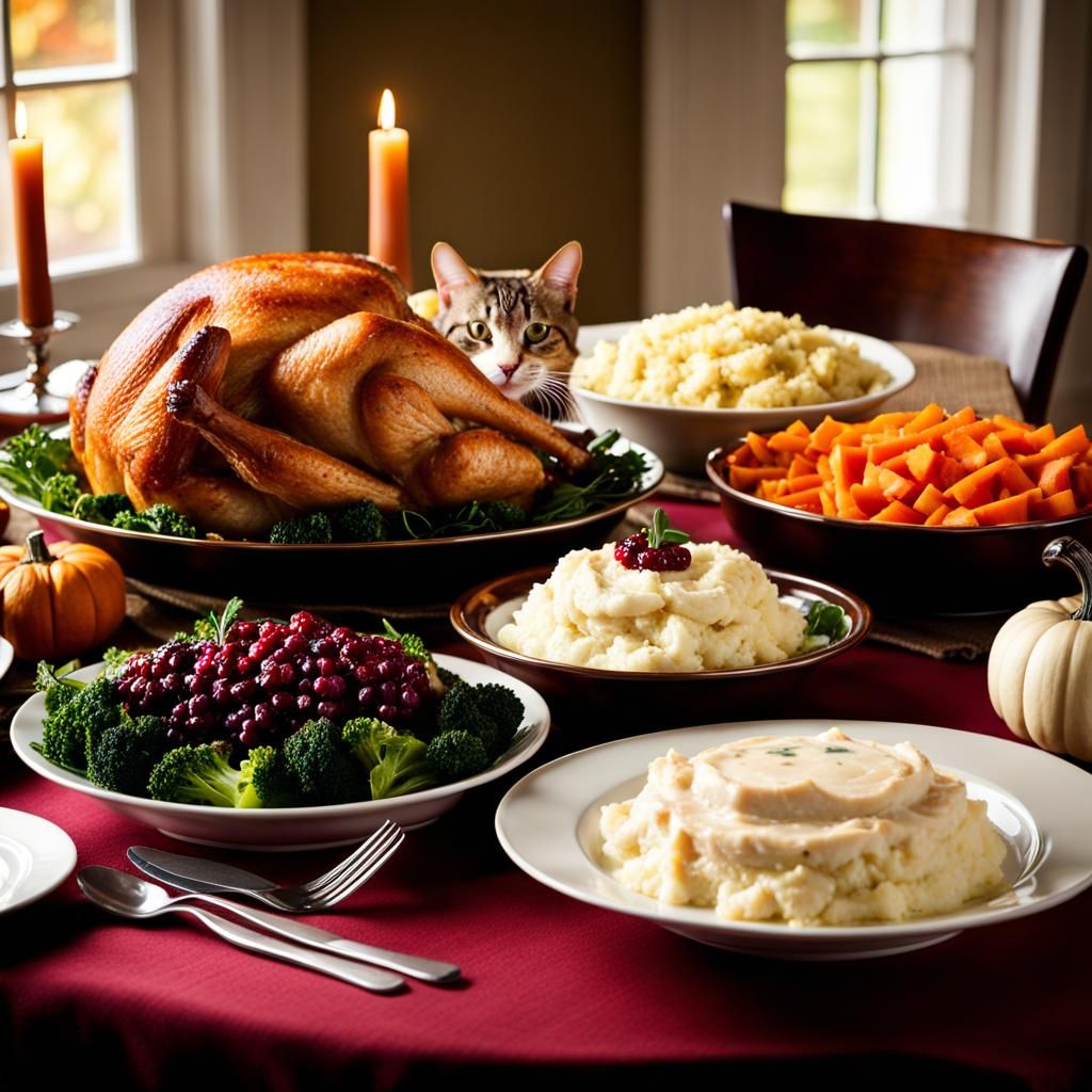 Cat About to Eat Thanksgiving Dinner