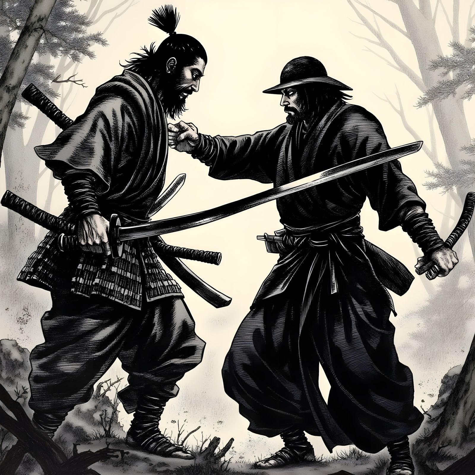 Manga Samurai Fights Stealthy Ninja in Epic Showdown