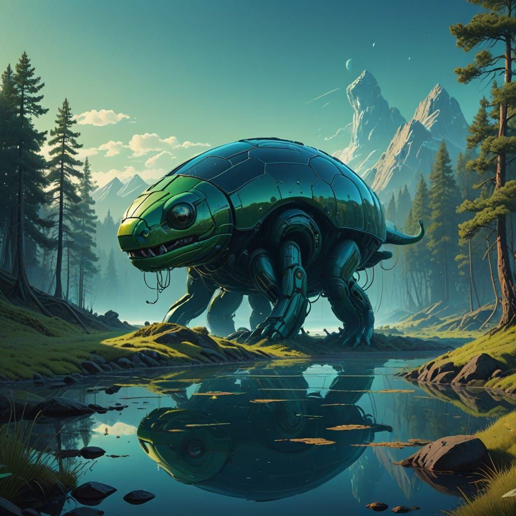Surreal Aquatic Creature in Dreamlike Cel-Shaded Environment