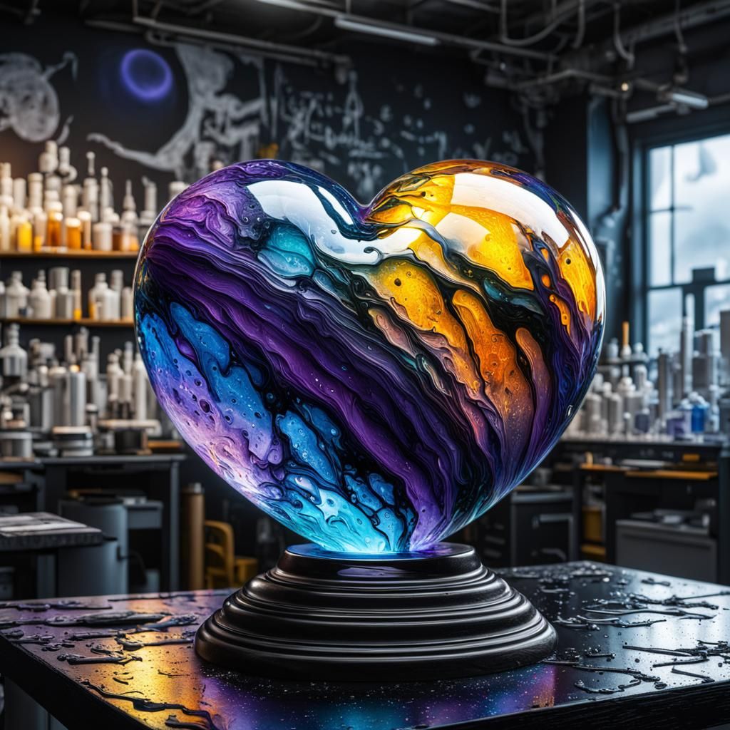Glass Heart Galaxy in Laboratory, Graffiti Art Style