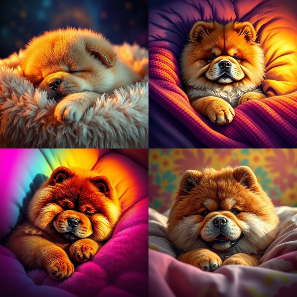 Chow Chow in Hyperrealistic Bedside Scene