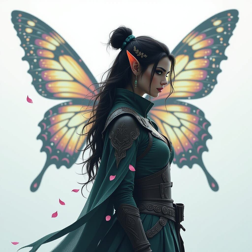 Elven Warrior and Fairy in Double Exposure Art