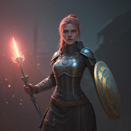 Futuristic Shieldmaiden with Glowing Buckler