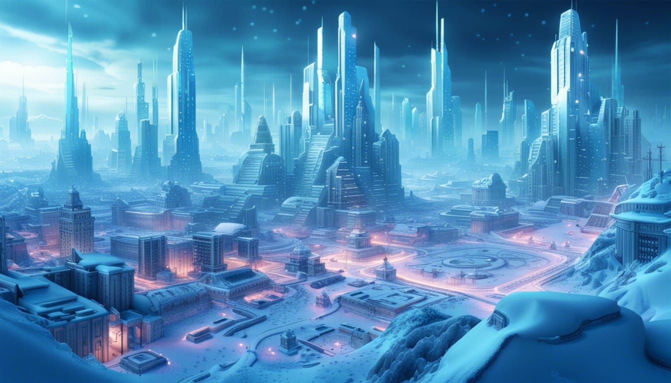 Futuristic Ice City with Neon Glow