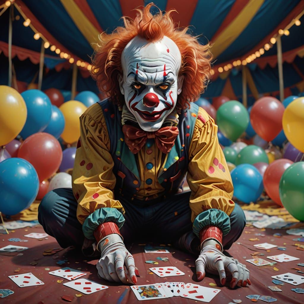 Surreal Clown Hides in Big Top Tent Shadows