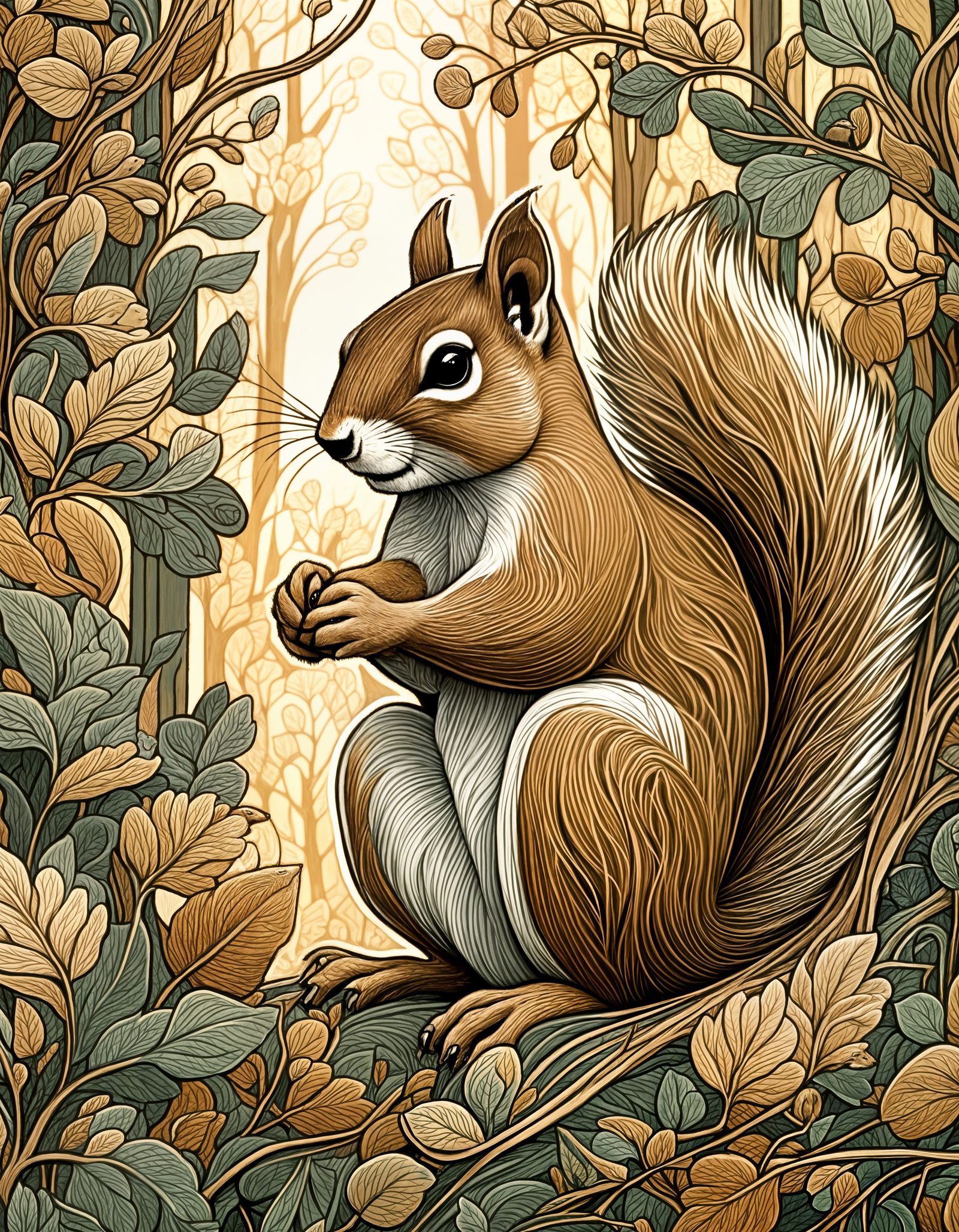 Whimsical Squirrel Illustration in Art Deco Style