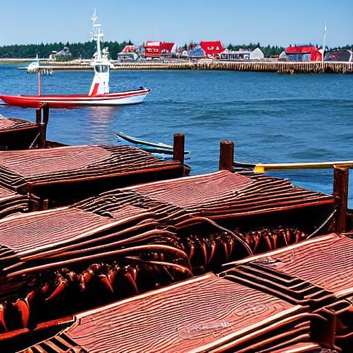 Lobster Boats Offloading in Portsmouth, Woodcut Style