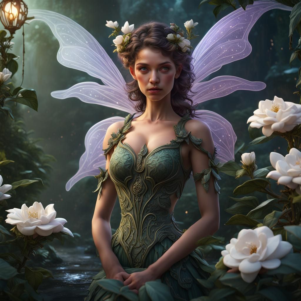 Enchanting Gardenia Fairy in Detailed Matte Painting