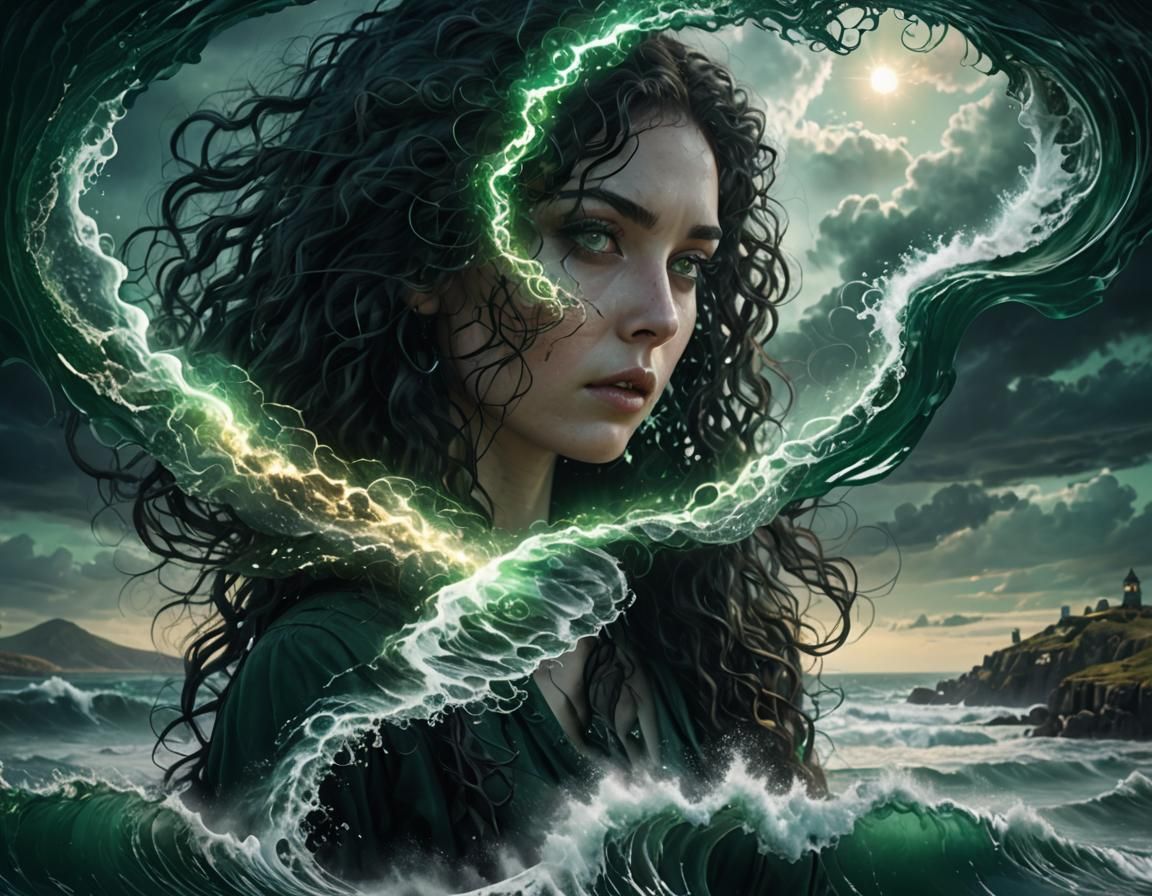 Woman in Post-Apocalyptic Seascape: Double Exposure Art