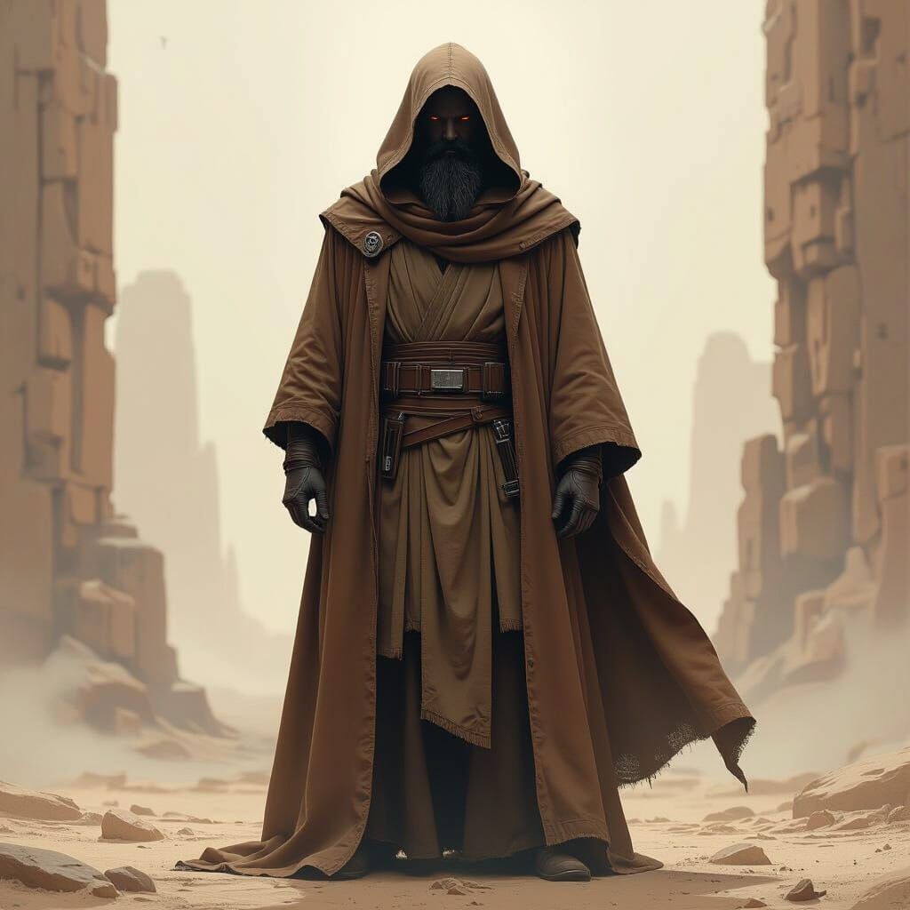 Heroic Jedi in Atmospheric Dystopian Landscape