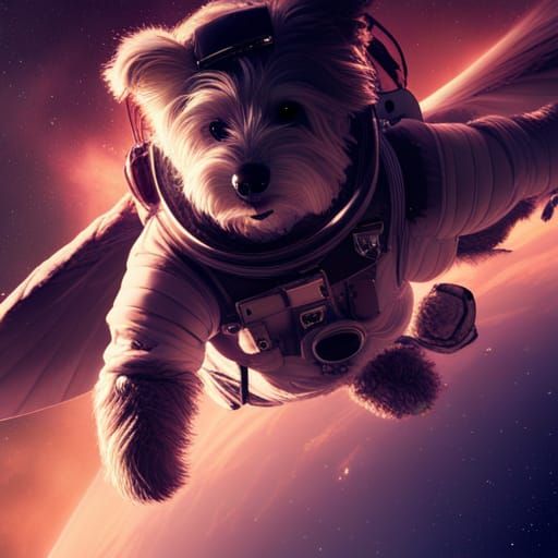Astronaut with Terrier Face in Space: Detailed Matte Paintin...