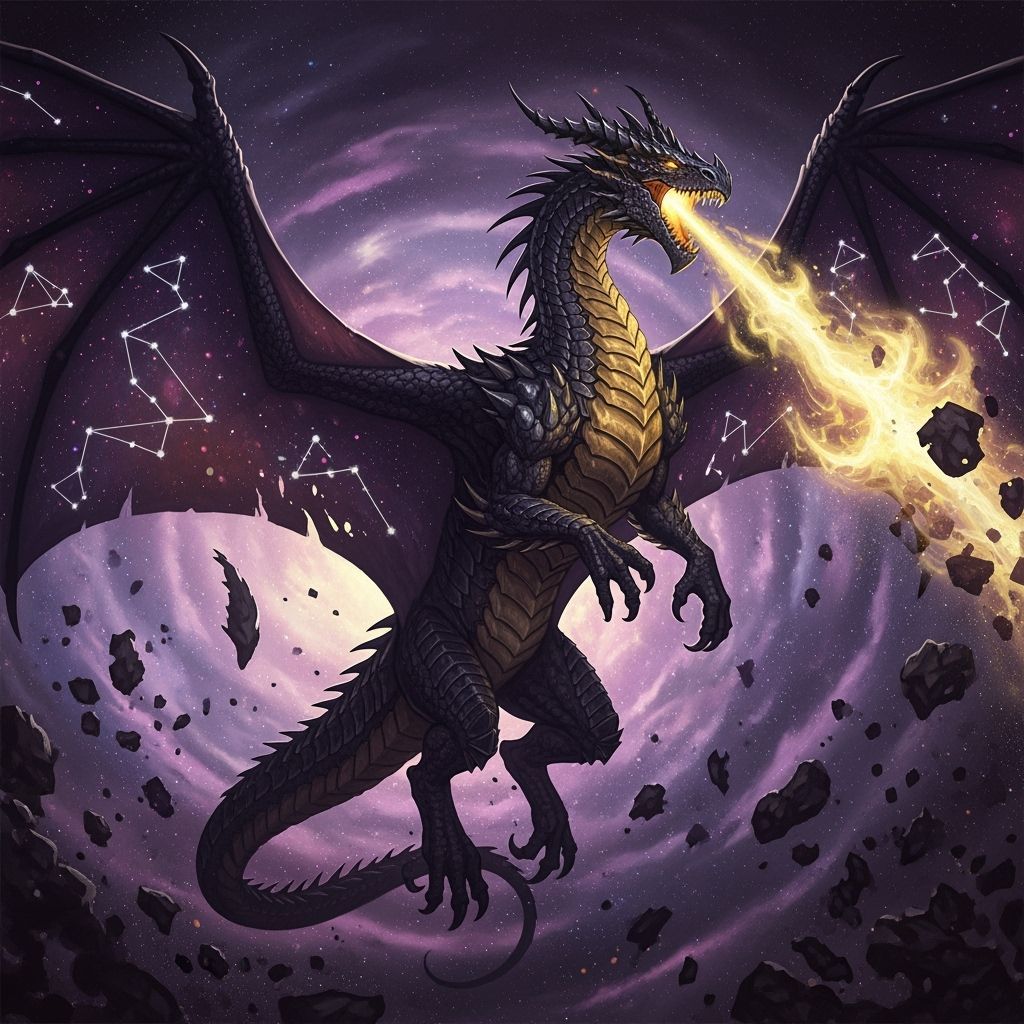 Ancient Dragon Soaring Through Nebula, Dark Fantasy Art