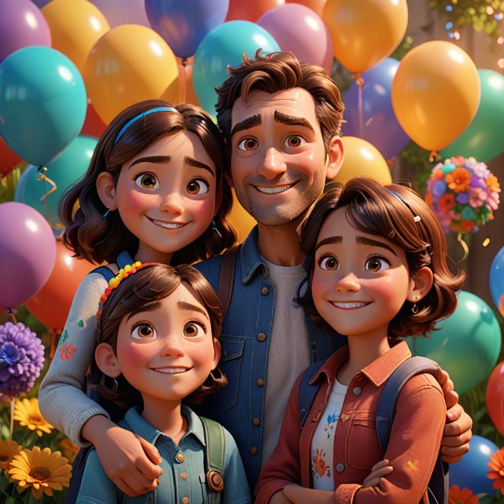 Warm Family Embrace in Vibrant Colors