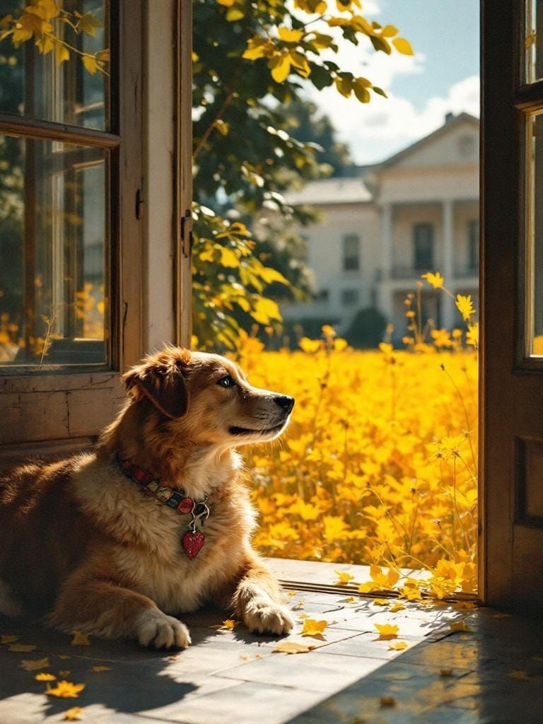 Dog in Sunlight: Luminous Pop Art Composition