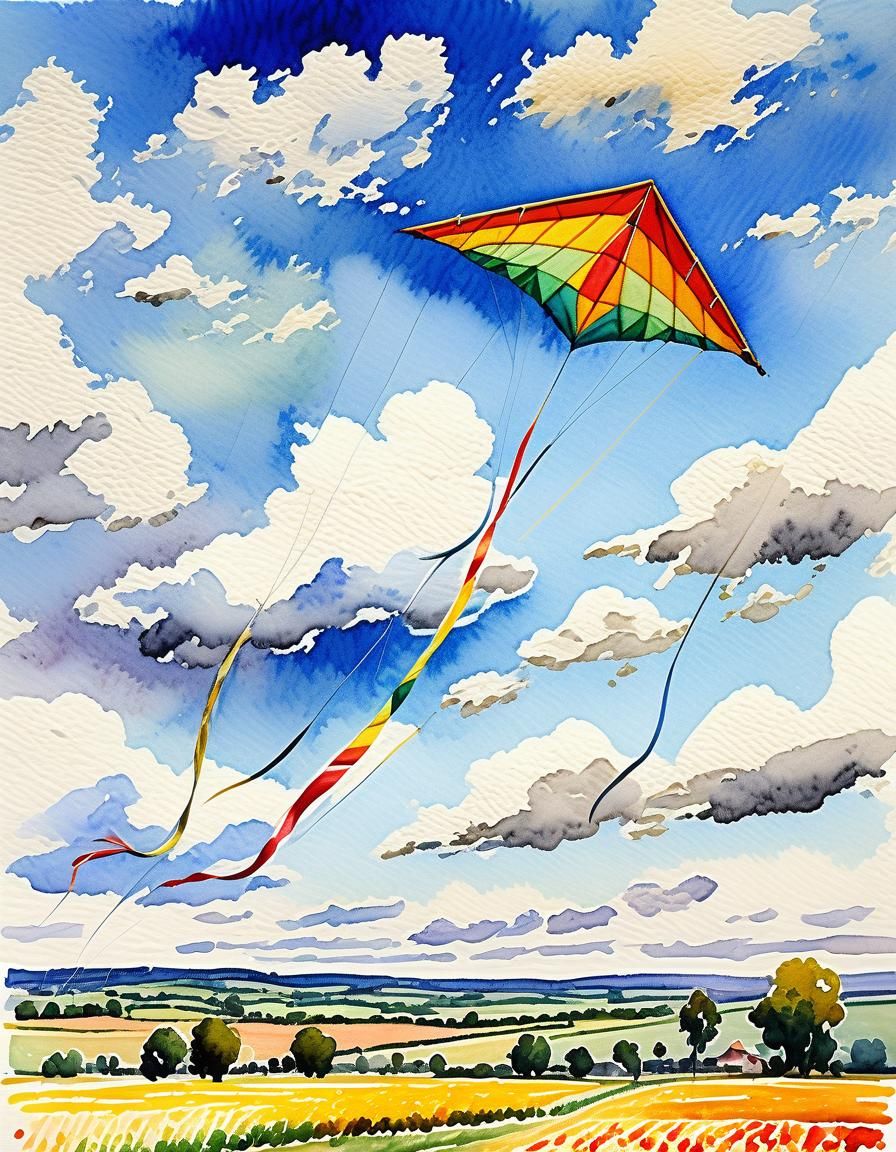 Field of Kites in Watercolor Style