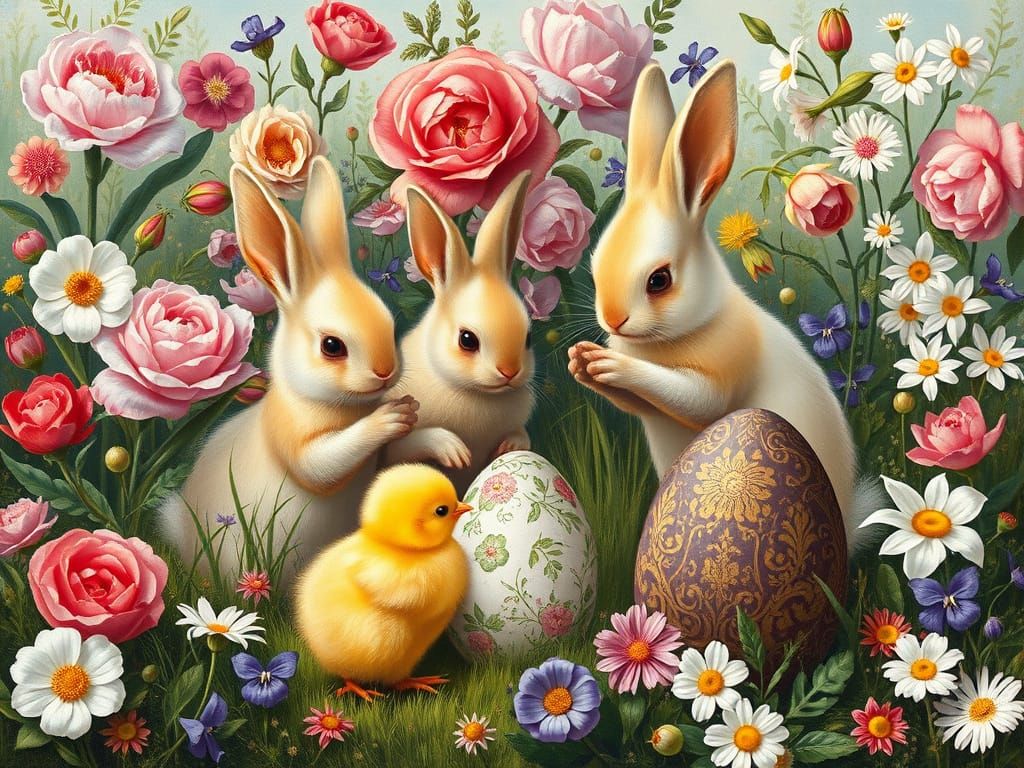 Whimsical Easter Meadow in Renaissance Style