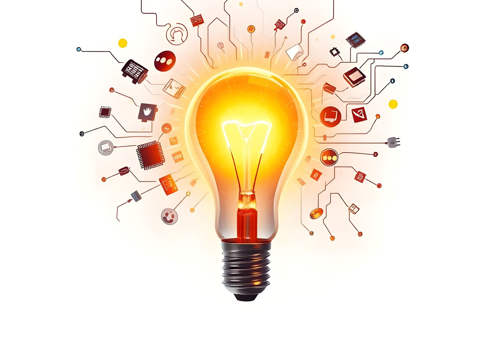 Idea Lightbulb with Technology Icons in Digital Art
