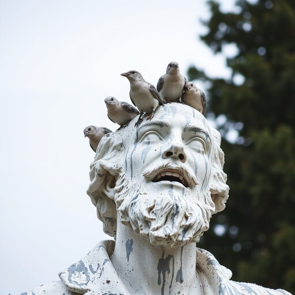 Man Covered in Dripping Paint with Birds