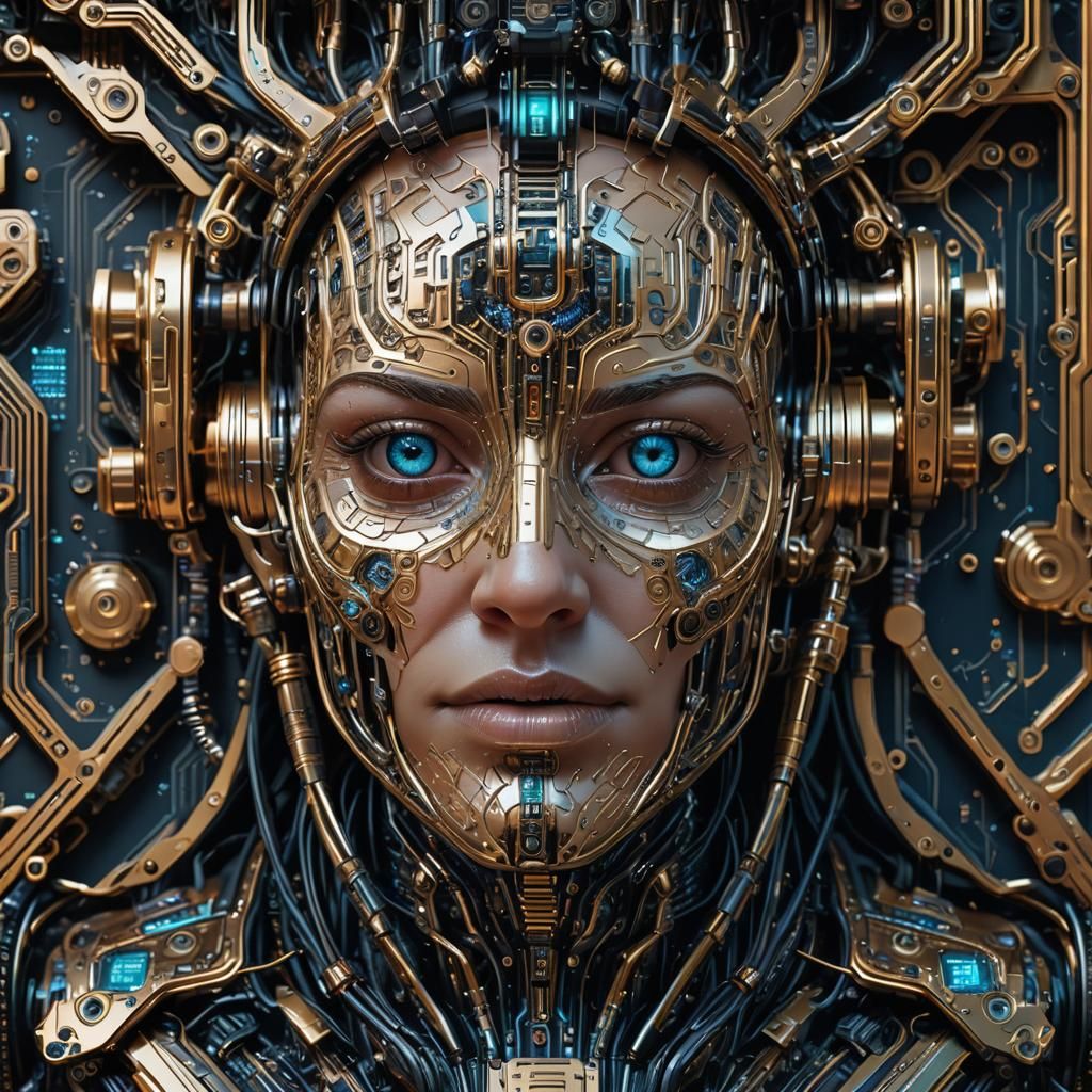 Biomechanical AI Imp Face Portrait in Cyberpunk Style