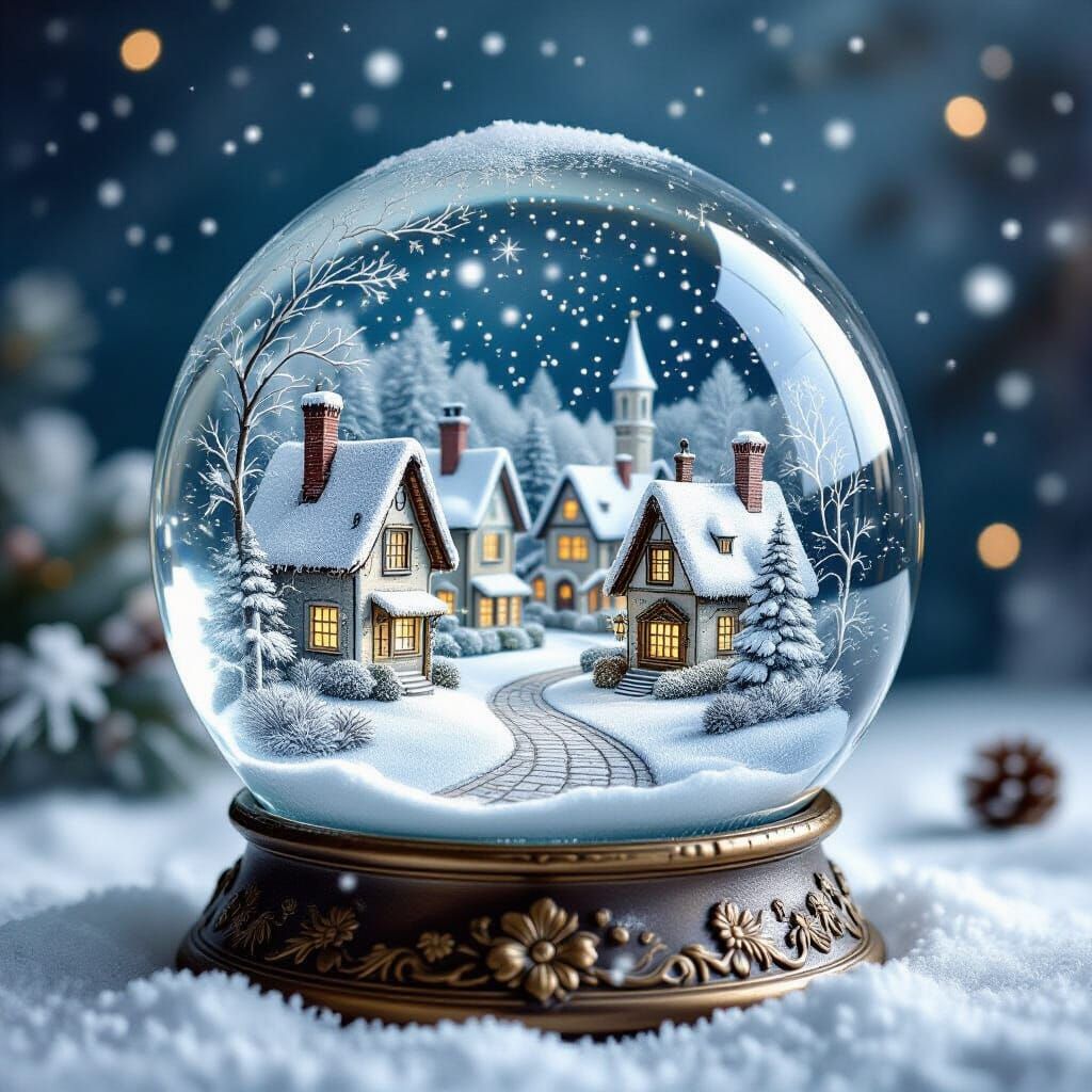 Enchanted Victorian Snow Globe Wonderland in Ink and Wash