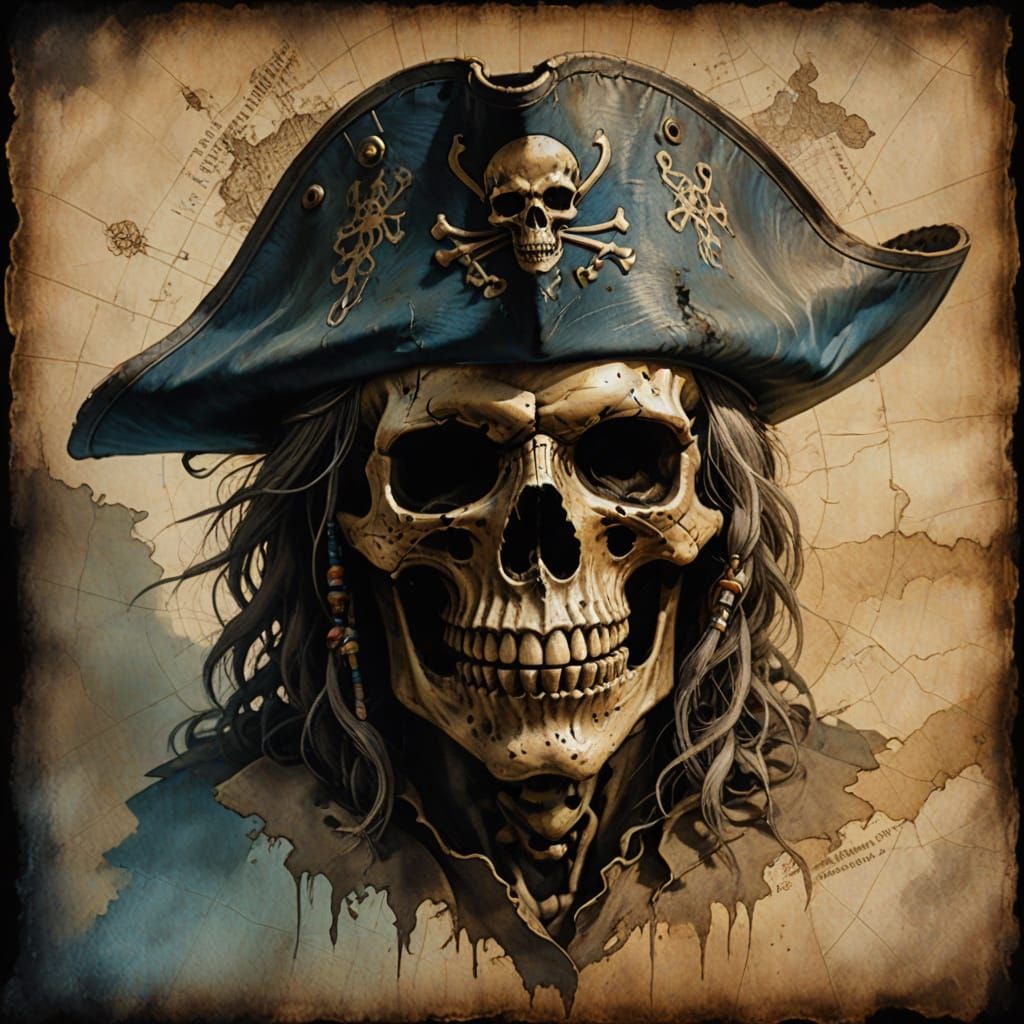 Ethereal Pirate Emerge from Shadows in Moody Oil Painting