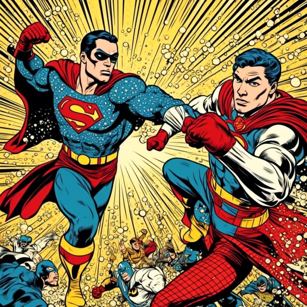 Superhero Punches Through Screen with Starbursts