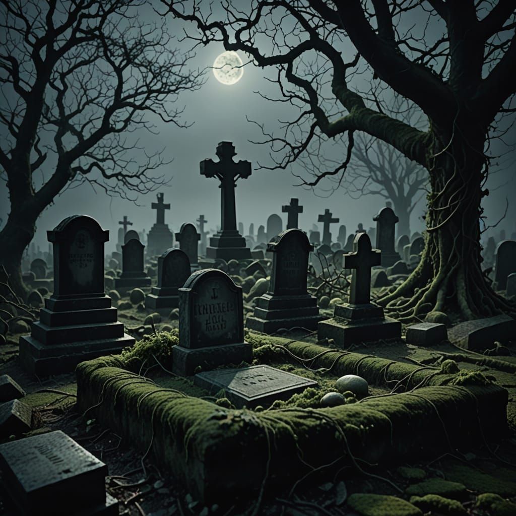 Misty Graveyard Tombstones in Dark Fantasy Style