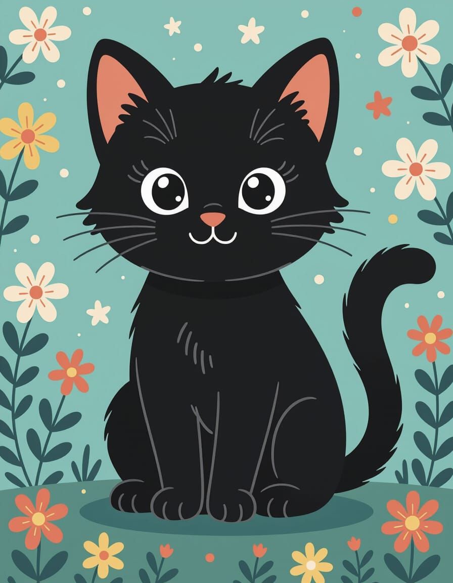Coloring Book Kitten in Black Outline