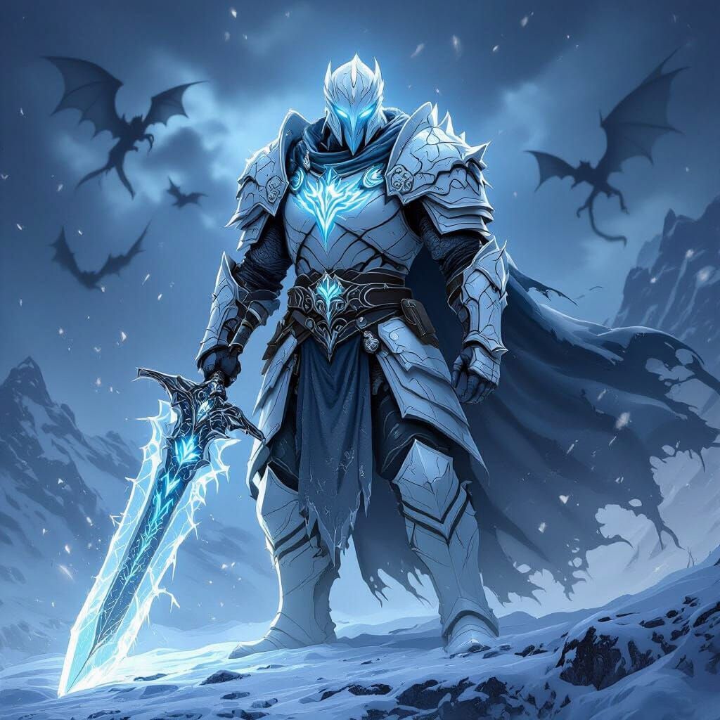 Dragonborn Paladin on Frozen Cliff Under Stormy Sky